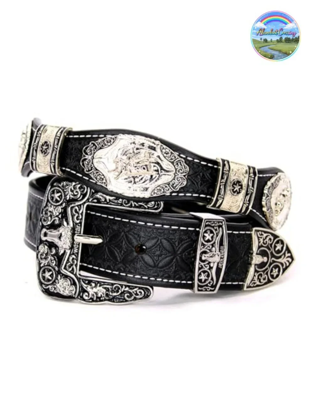 Genuine Leather Western Concho Belt with Star Buckle